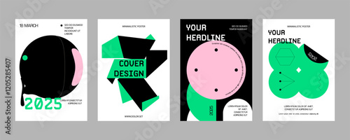 Posters with silhouette minimalistic basic figures, extraordinary graphic assets of geometrical shapes swiss style.	
