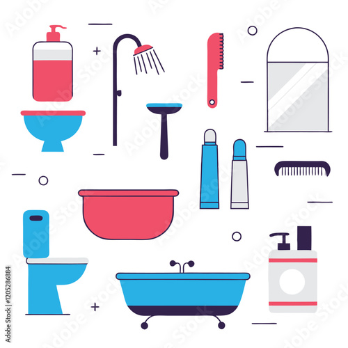 Minimalist Black Bathroom Icons: Stylish & Simple Silhouette Set tub sink soap robe flat scale towel