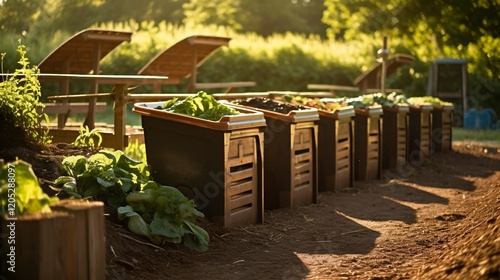A photo of compost bins in an organic farm.