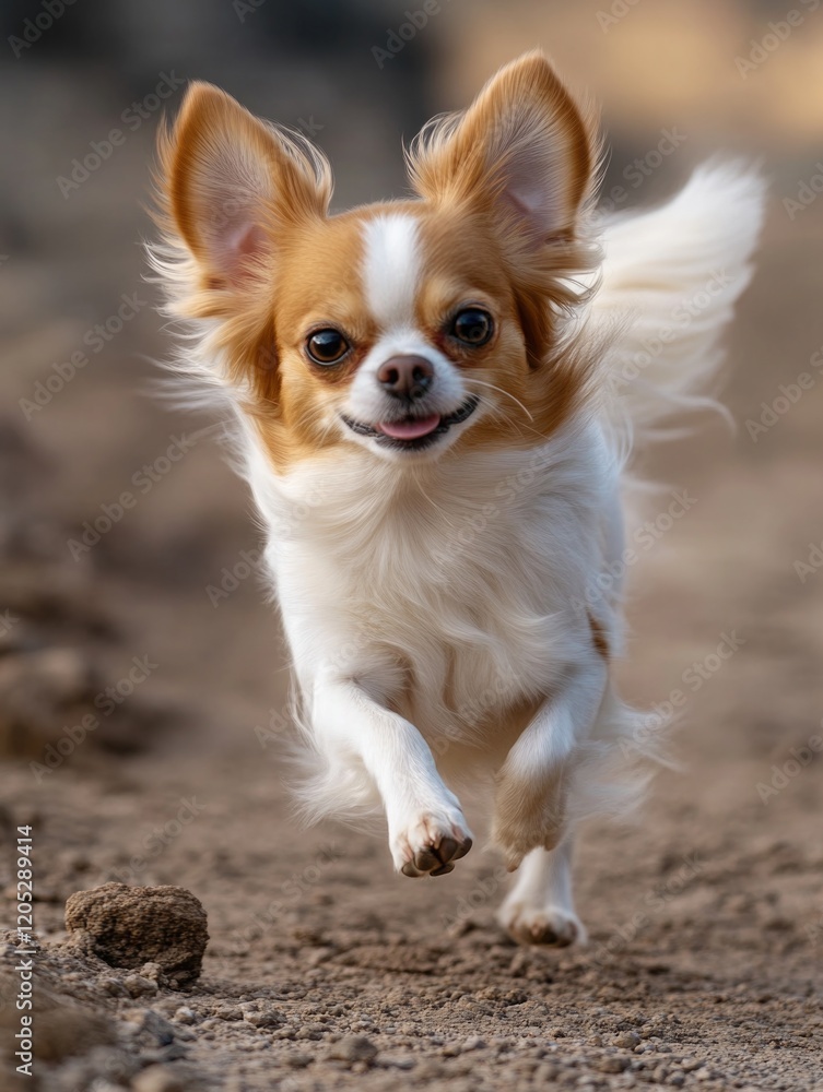 Fototapeta premium Small white and brown dog running