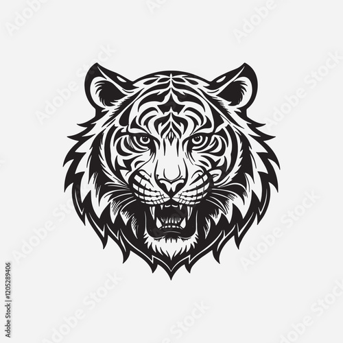 Discover a stunning tiger head silhouette design, perfect for logos, apparel, tattoos, and digital projects. High-quality, versatile vector art for bold and creative statements. photo