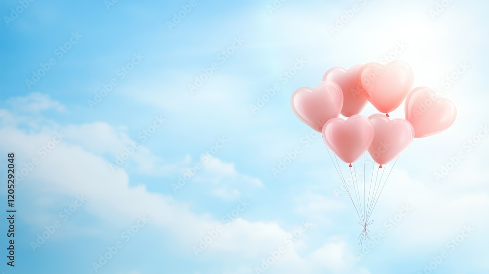 Fototapeta premium Beautiful display of pink balloons floating gracefully in the clear blue sky