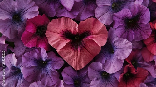 Wallpaper Mural A close-up of vibrant petunia blooms arranged in a heart shape at the famous Pakruojis Manor flower installation in Lithuania. Torontodigital.ca