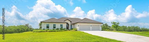 Charming suburban house with driveway and lush green lawn