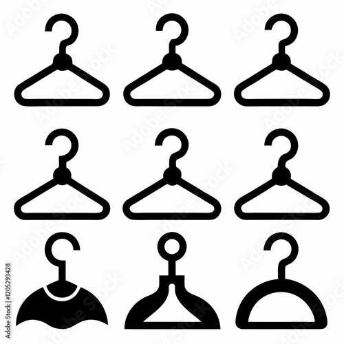 Variety of Black Coat Hanger Icons for Design Projects