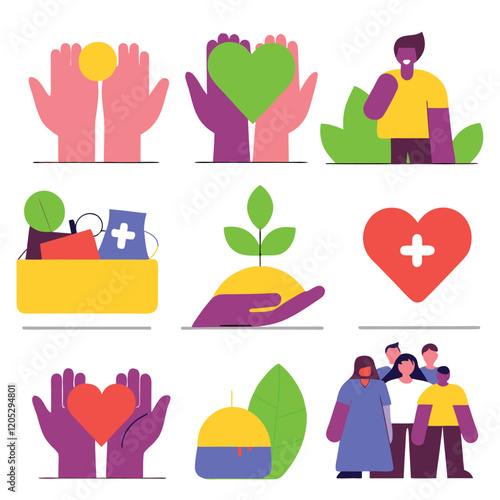 Community & Nonprofit Icons: Black & White Symbol Set for Social Impact ngo aid help giving vector  