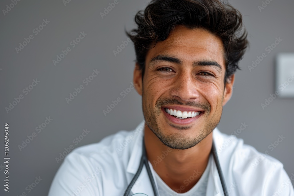 Man with a white shirt and a stethoscope is smiling Man with a white shirt and a stethoscope is smiling
