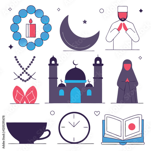 Elegant Black & White Ramadan Icons: Islamic Symbols for Festive Designs eid art moon star date holy