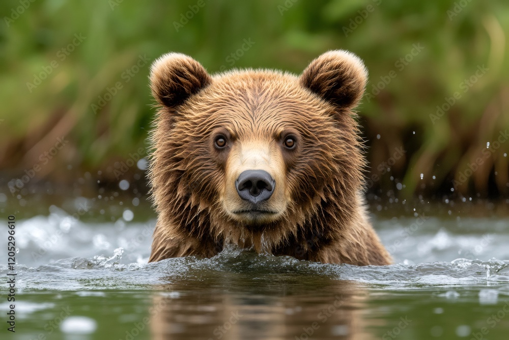 Brown bear emerging from the water in a natural setting Brown bear emerging from the water in a natural setting