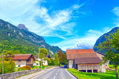 Die Arlbergstraße in Innerbraz (Vorarlberg. Österreich) photo