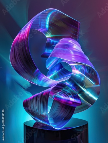 Abstract Twisting Neon Ribbons with Vibrant Blue and Purple Highlights photo