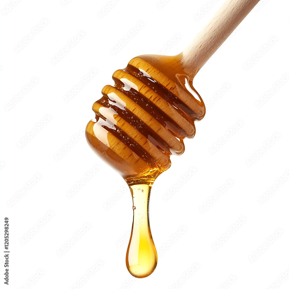 Honey dripping from a wooden honey dipper isolated Honey dripping from a wooden honey dipper isolated