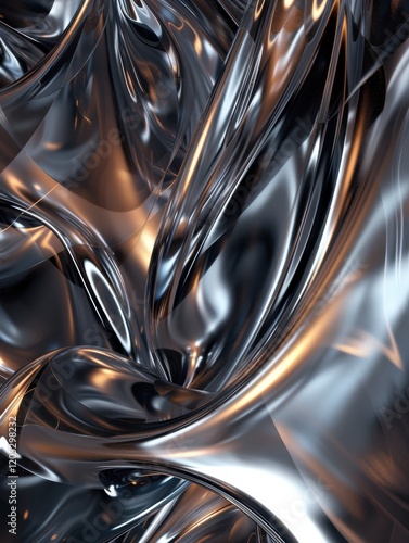 Abstract Metallic Fluid Textures with Reflective Surfaces photo