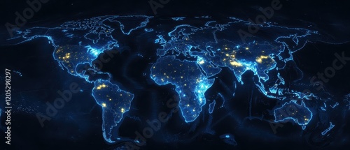 Wallpaper Mural A vibrant blue glowing power grid is overlaid on a detailed map of Earth, capturing the essence of energy and global connectivity. Torontodigital.ca