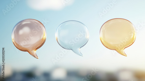 Colorful abstract speech bubbles in mid air symbolize communication and expression photo