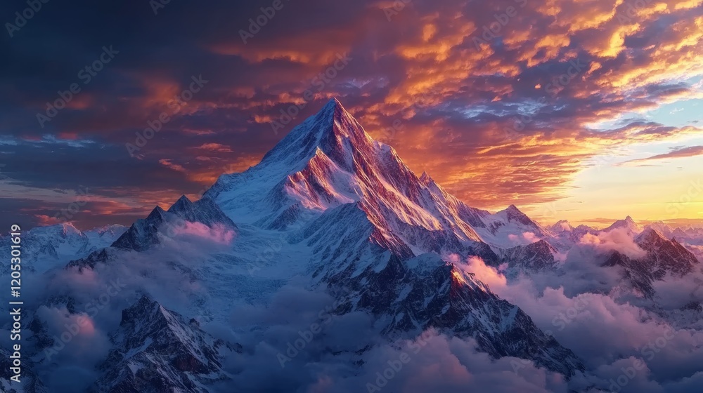 Stunning sunset over k2 mountain in the himalayas snow capped peaks and dramatic sky view Stunning sunset over k2 mountain in the himalayas snow capped peaks and dramatic sky view