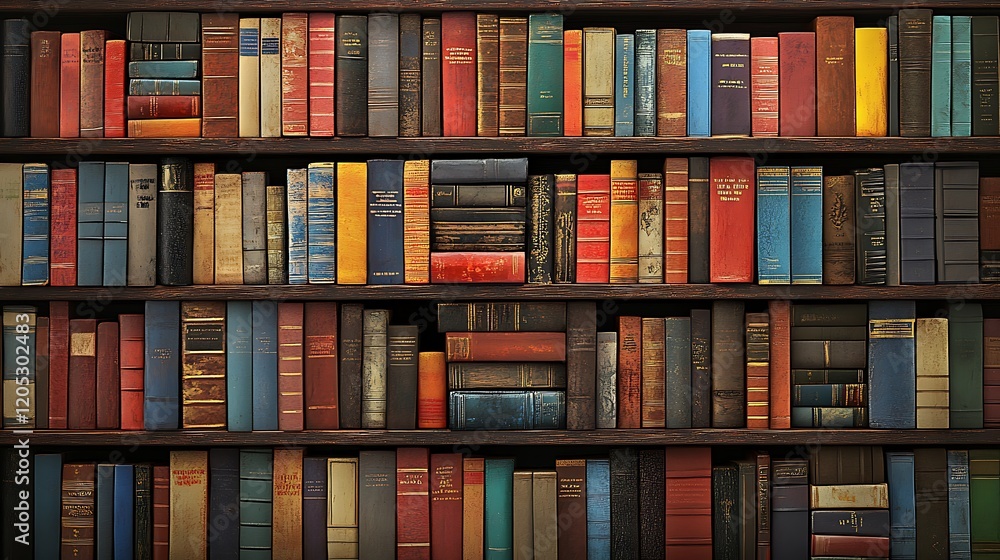A bookshelf filled with various books of different A bookshelf filled with various books of different