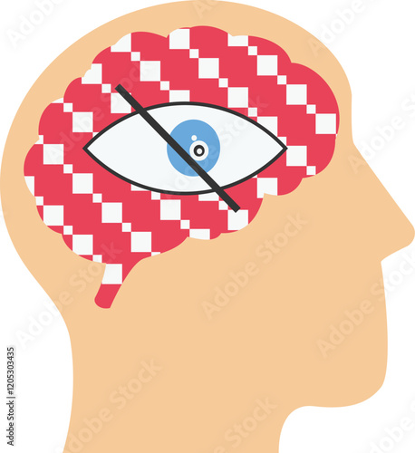 Human head with blurred background and adults content. Nymphomaniac, thinking about sex, sensitive content. Flat vector illustration

