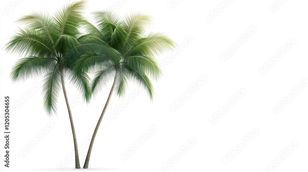 Obraz premium Two palm trees with lush green leaves on a white background.