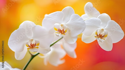 Delicate White Orchid Flowers with Colorful Blurred Background