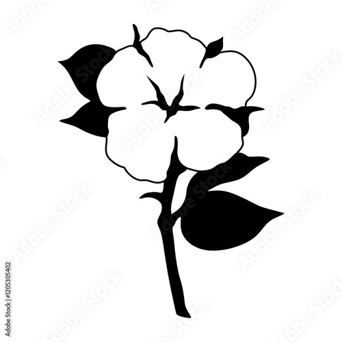 Line drawing of cotton flower on white background. Vector illustration, web icon, black clipart