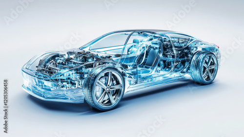 Digital rendering of a transparent high tech electric car