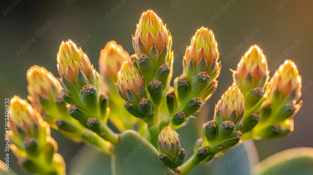Golden succulent buds basking in sunlight glow Golden succulent buds basking in sunlight glow