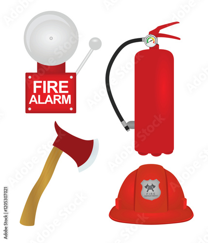 Fire department items set. vector illustration