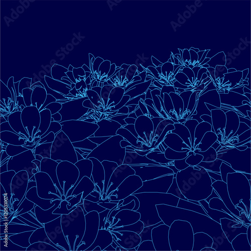 Obraz na plátně Blue flowery background with a blue flower in the foreground