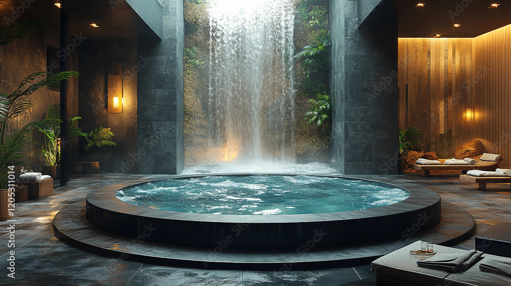 pool in the hotel, luxury swimming pool, fountain at night in the city pool in the hotel, luxury swimming pool, fountain at night in the city