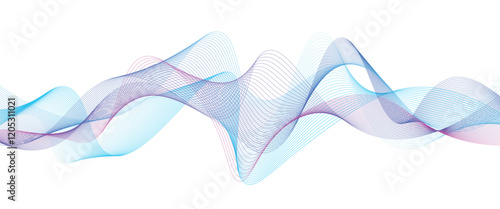 Abstract flowing dynamic colorful wave line isolated on white background for concept of AI technology, digital, communication, 5G, science, music