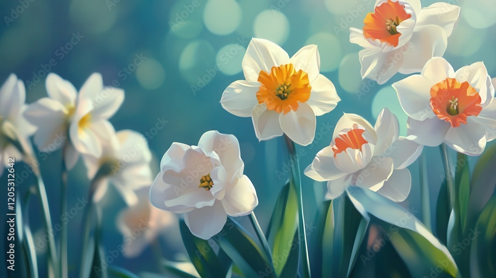 Fototapeta premium Colorful Spring Flowers on Teal Background