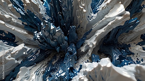 An abstract representation of fluid dynamics with swirling blue and white textures. photo