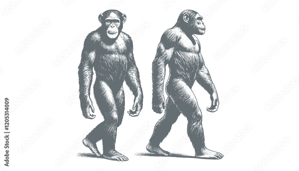 Obraz premium chimpanzee vector | chimpanzee illustration | chimpanzee silhouette | chimpanzee tattoo | chimpanzee engraving | chimpanzee drawing 