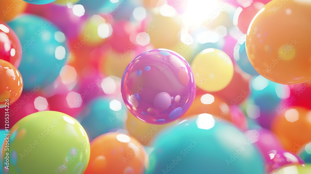 3D rendering of a colorful array of glossy spheres. The spheres are of various sizes and are arranged in a random pattern. 3D rendering of a colorful array of glossy spheres. The spheres are of various sizes and are arranged in a random pattern.