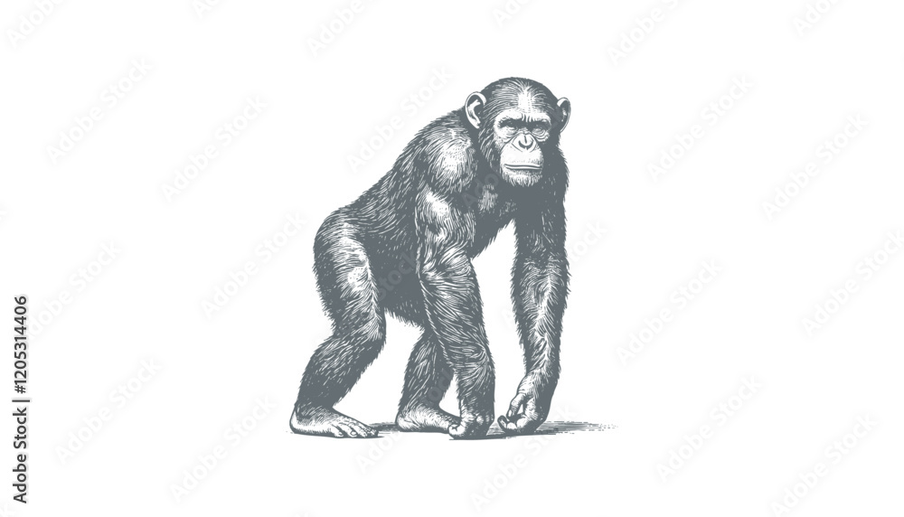Fototapeta premium chimpanzee vector | chimpanzee illustration | chimpanzee silhouette | chimpanzee tattoo | chimpanzee engraving | chimpanzee drawing 
