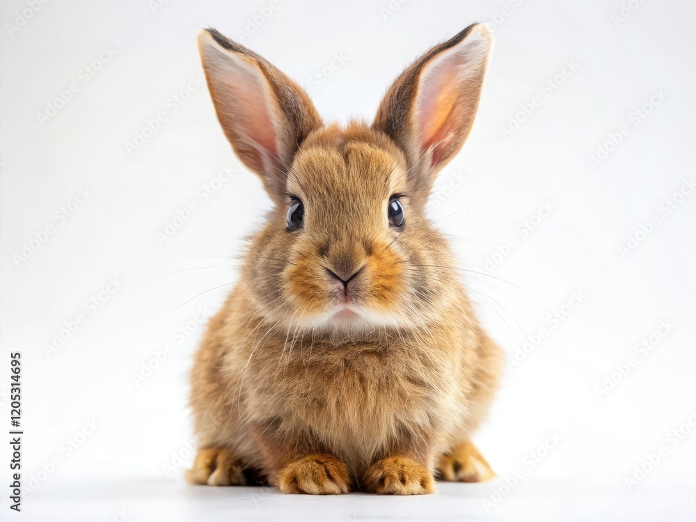Obraz premium Adorable brown bunny portrait against a white background. Perfect Easter stock photo.