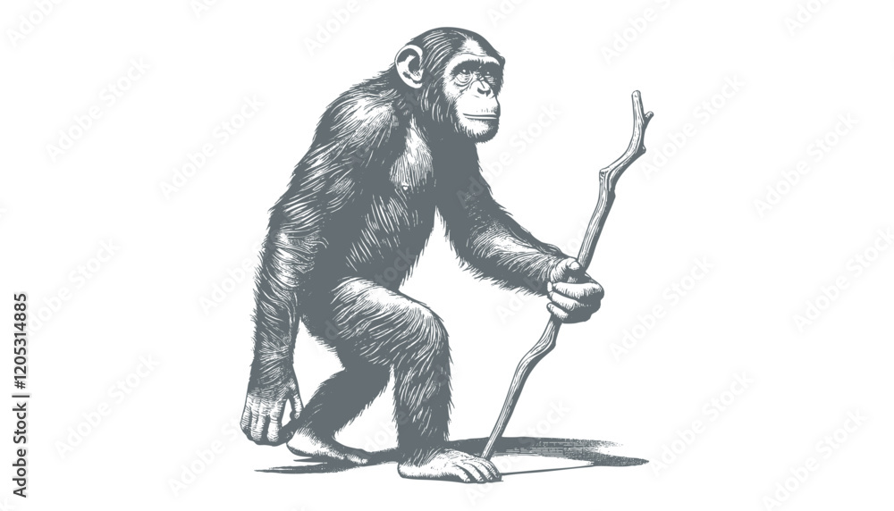 Fototapeta premium chimpanzee vector | chimpanzee illustration | chimpanzee silhouette | chimpanzee tattoo | chimpanzee engraving | chimpanzee drawing 