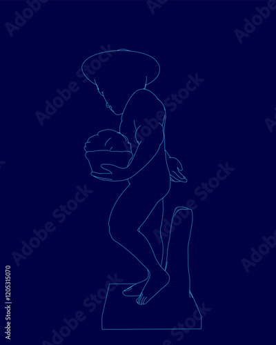 Man is holding a basketball in his hand. The image is in blue and has a moody, mysterious feel to it