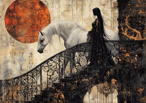 Abstract painting of woman with horse.