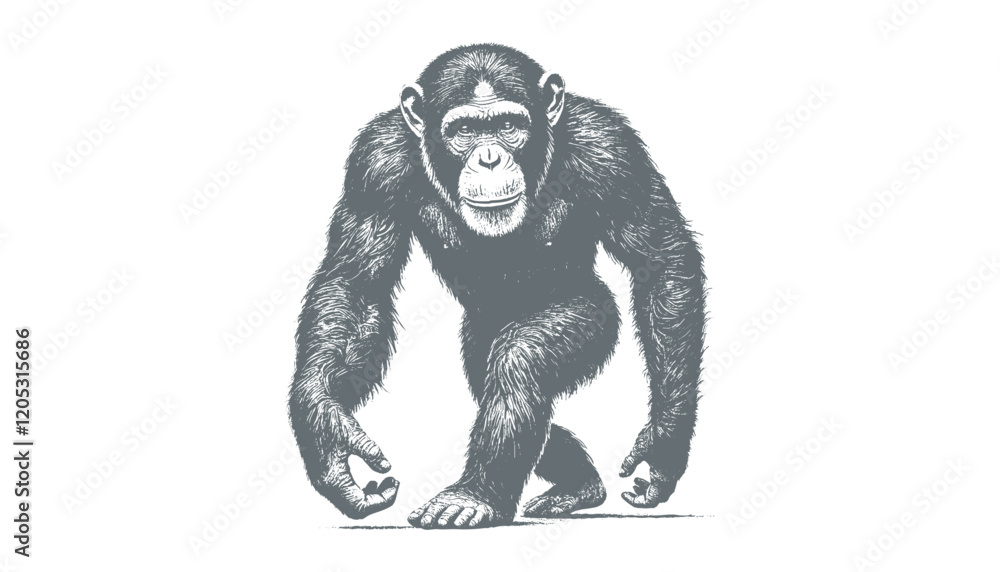 Fototapeta premium chimpanzee vector | chimpanzee illustration | chimpanzee silhouette | chimpanzee tattoo | chimpanzee engraving | chimpanzee drawing 