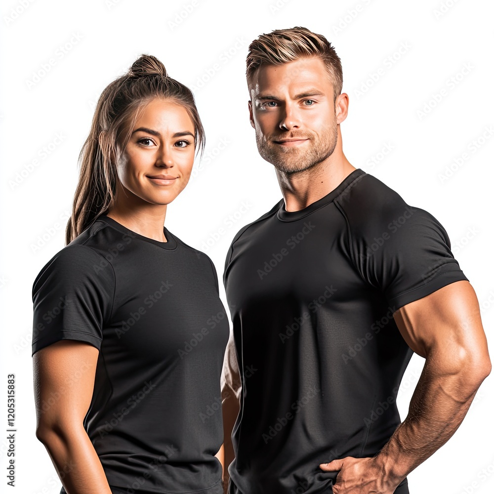 Fototapeta premium Sporty couple, in gym clothes. Image for gyms and sports.