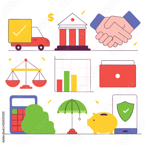 Elegant Line Art Business & Finance Icons:  Perfect for presentations, reports, and websites. black 