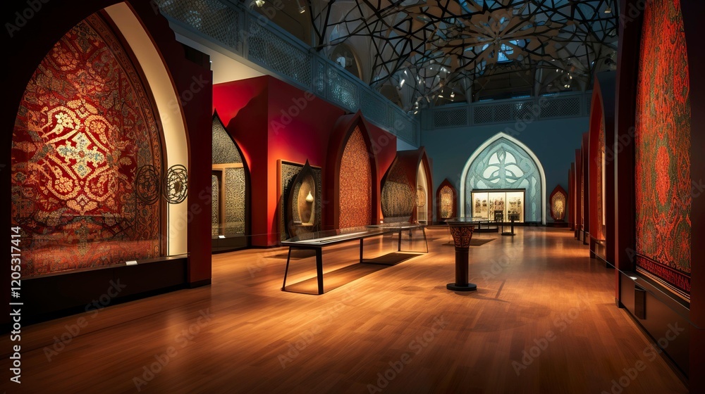 A photo of an Islamic art exhibit. A photo of an Islamic art exhibit.