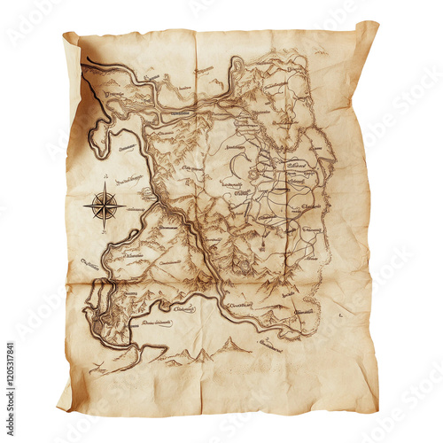 Detailed antique map with geographical features visible transparent background isolated png