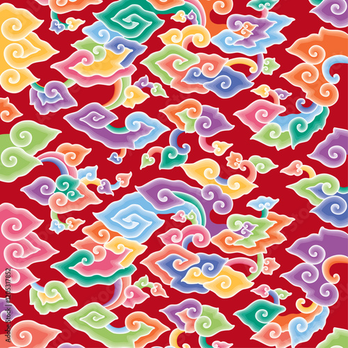 Colorful Mega Mendung Batik Pattern of Indonesia and Peranakan.
