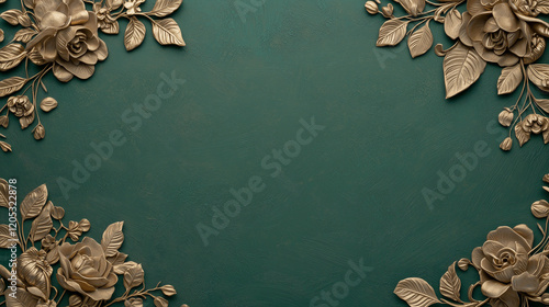 Elegant Floral Gift Certificate: A luxurious gift certificate design featuring intricate floral patterns with gold embossing on a rich, deep emerald green background. Elegant calli photo