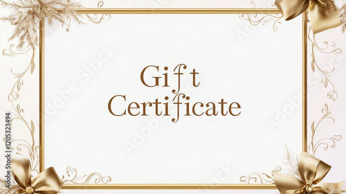 Golden Frame Gift Certificate: A rich, embossed gold frame with intricate filigree detail surrounding a pure white background. 