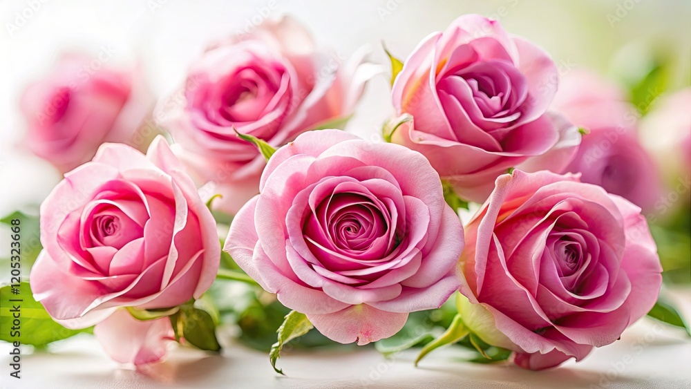 Delicate pink roses, macro close-up, tilt-shift effect, isolated on white. Stunning bloom detail. Delicate pink roses, macro close-up, tilt-shift effect, isolated on white. Stunning bloom detail.