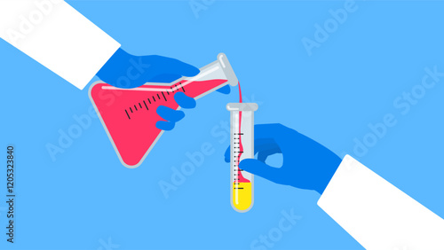 doctor scientist hands pouring liquid into beaker flask madicine science laboratory vector illustration